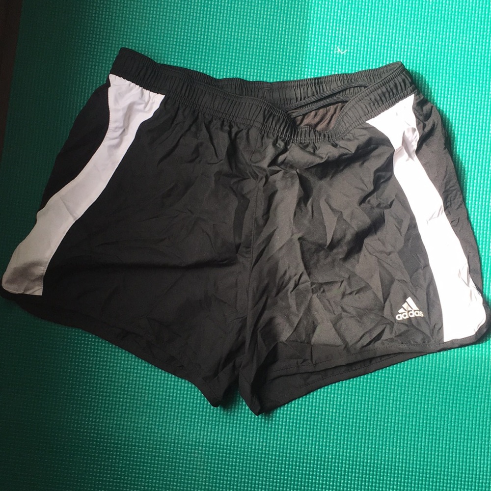 Black/white Adidas stretch polyester shorts